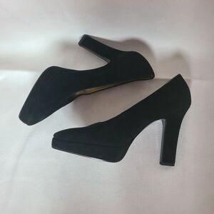 YSL Black Women's Heels Suede Leather 7M